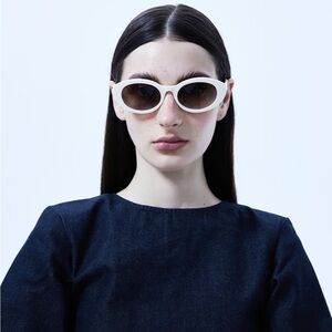 Shawn Lee Designer Cream White Oval Frame Sunglasses Y2K Retro Fashion Shades